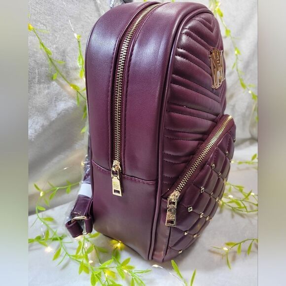 NWT Badgley Mischka Pocket Studded Backpack in Plum - Picture 4 of 14